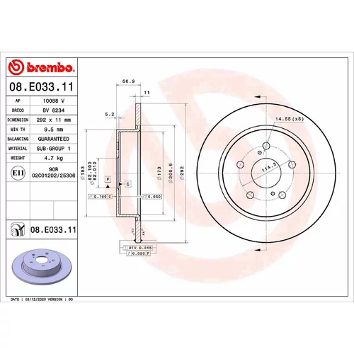 Brzdový kotúč BREMBO 08.E033.11