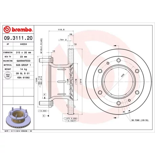 Brzdový kotúč BREMBO 09.3111.20