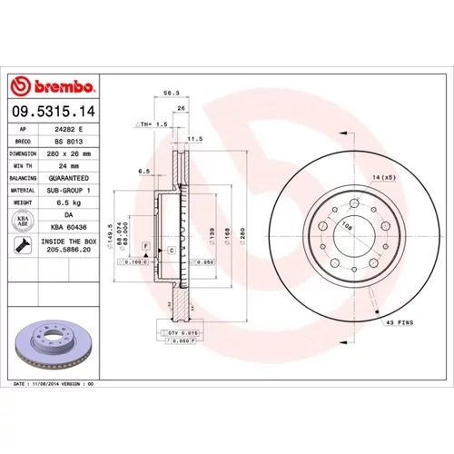 Brzdový kotúč BREMBO 09.5315.14