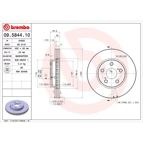 Brzdový kotúč BREMBO 09.5844.10