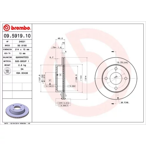 Brzdový kotúč BREMBO 09.5919.10