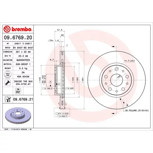 Brzdový kotúč BREMBO 09.6769.21