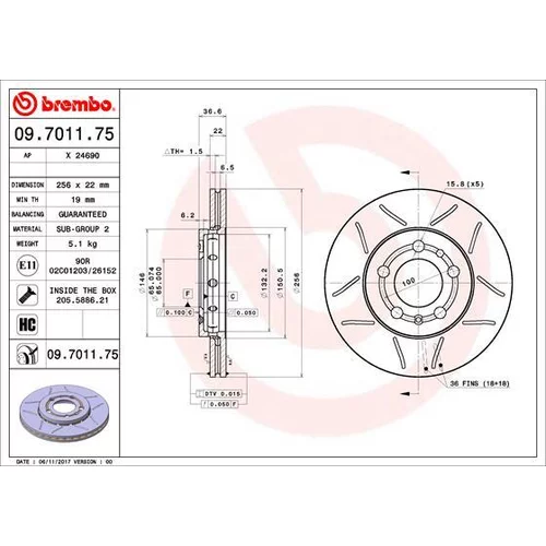 Brzdový kotúč BREMBO 09.7011.75