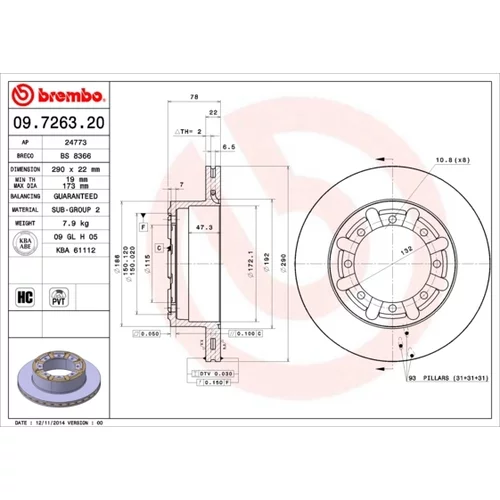 Brzdový kotúč BREMBO 09.7263.20