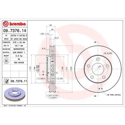 Brzdový kotúč BREMBO 09.7376.11