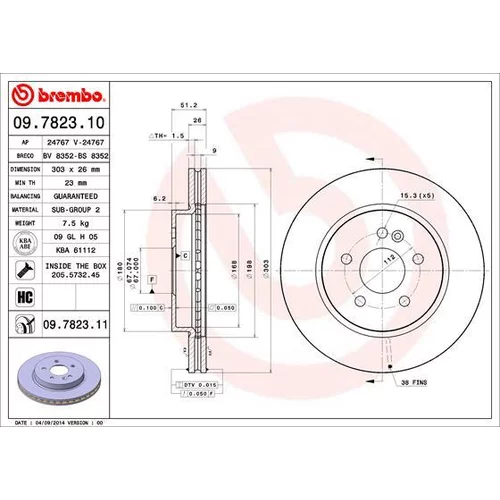 Brzdový kotúč BREMBO 09.7823.11