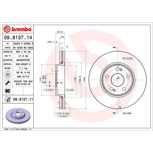 Brzdový kotúč BREMBO 09.8137.11