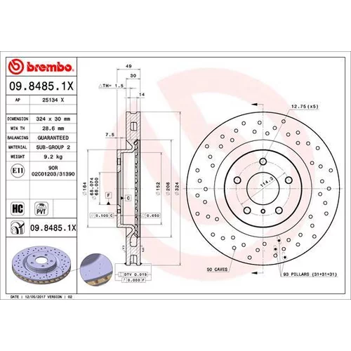 Brzdový kotúč BREMBO 09.8485.1X