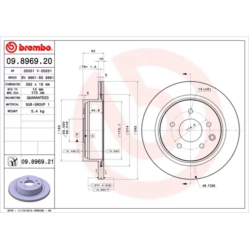 Brzdový kotúč BREMBO 09.8969.21