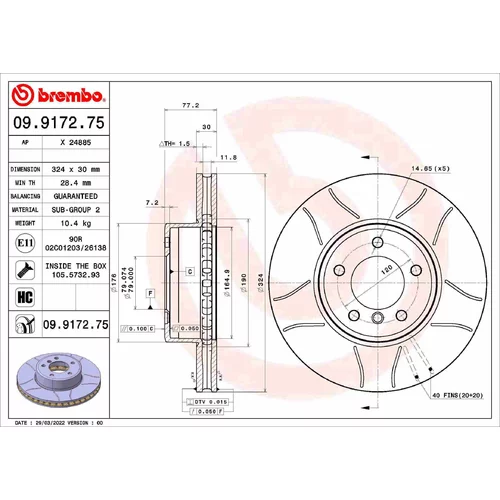 Brzdový kotúč BREMBO 09.9172.75