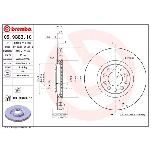 Brzdový kotúč BREMBO 09.9363.11