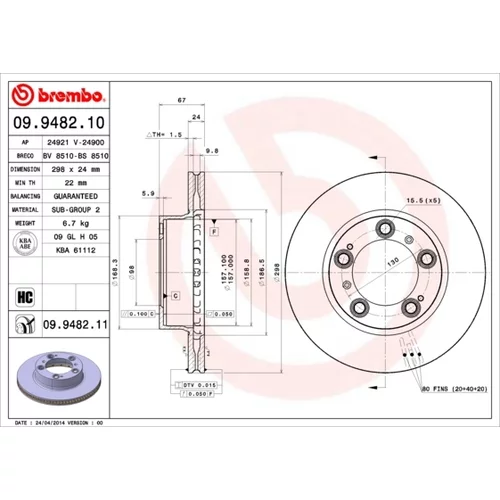 Brzdový kotúč BREMBO 09.9482.11