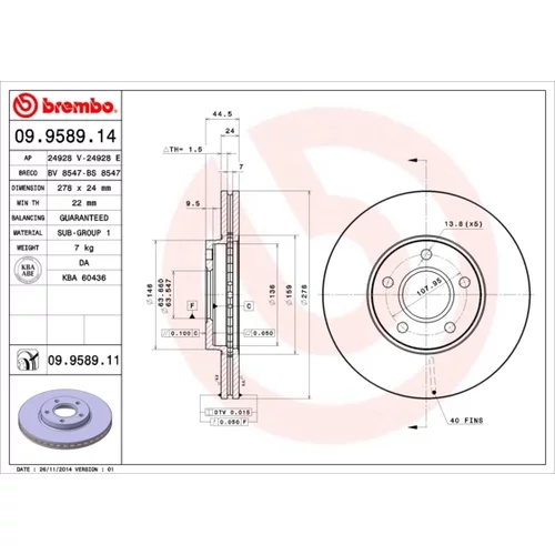 Brzdový kotúč BREMBO 09.9589.11