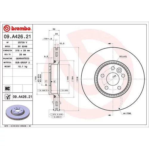 Brzdový kotúč BREMBO 09.A426.21