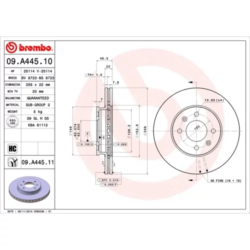 Brzdový kotúč BREMBO 09.A445.11