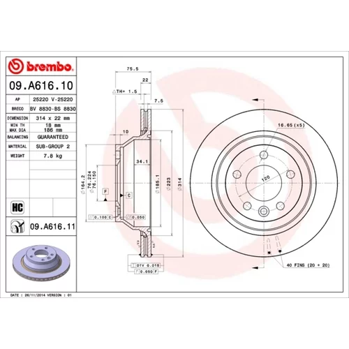 Brzdový kotúč BREMBO 09.A616.11