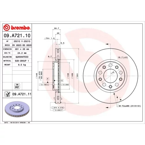 Brzdový kotúč BREMBO 09.A721.11