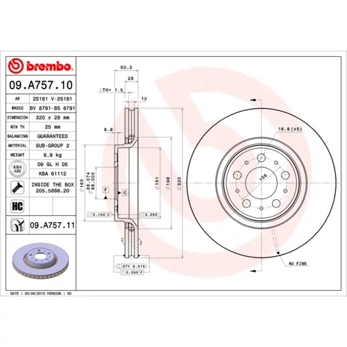 Brzdový kotúč BREMBO 09.A757.11