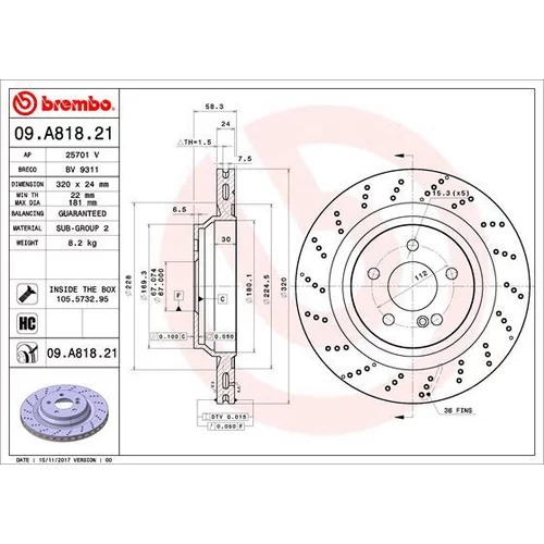 Brzdový kotúč BREMBO 09.A818.21