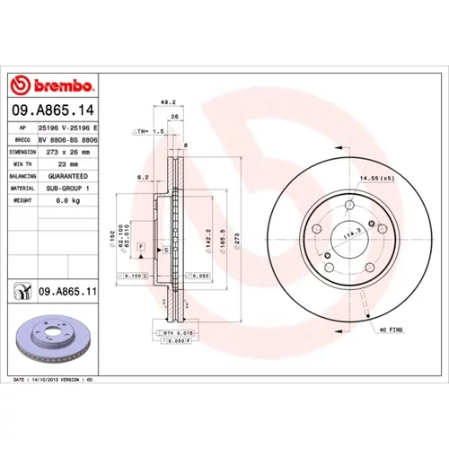 Brzdový kotúč BREMBO 09.A865.11