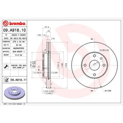 Brzdový kotúč BREMBO 09.A918.11