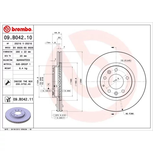 Brzdový kotúč BREMBO 09.B042.11