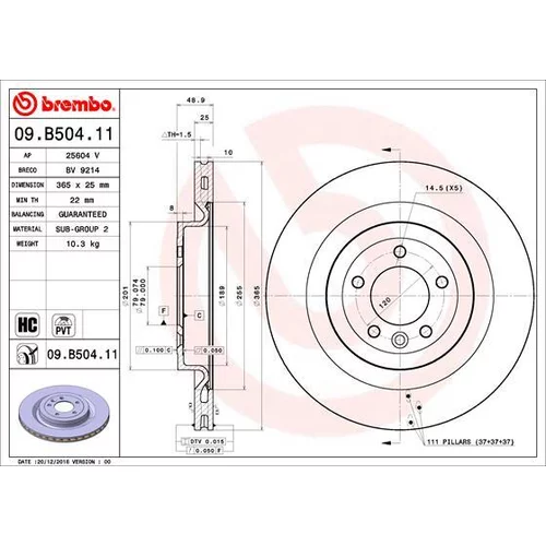 Brzdový kotúč BREMBO 09.B504.11