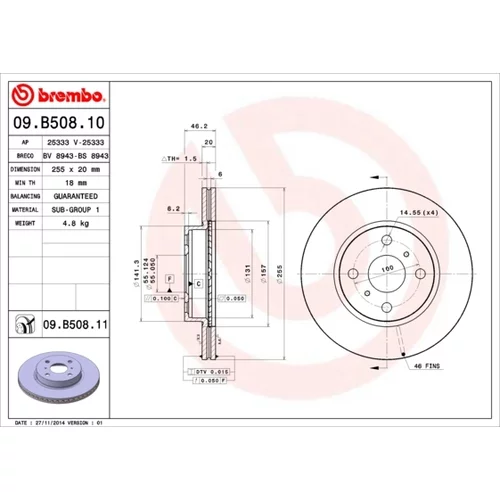 Brzdový kotúč BREMBO 09.B508.11