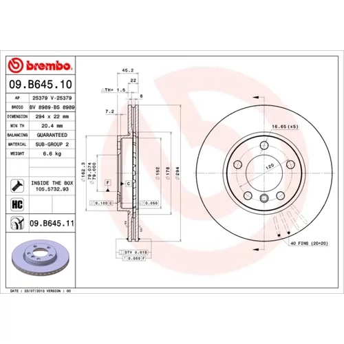 Brzdový kotúč BREMBO 09.B645.11