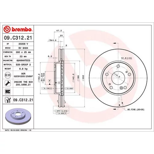 Brzdový kotúč BREMBO 09.C312.21