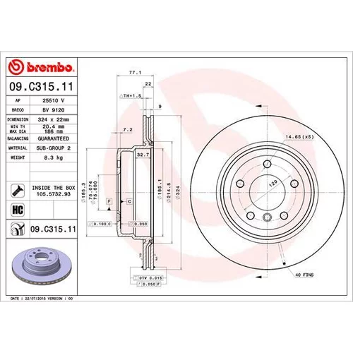 Brzdový kotúč BREMBO 09.C315.11