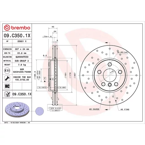 Brzdový kotúč BREMBO 09.C350.1X