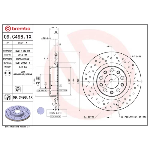 Brzdový kotúč BREMBO 09.C496.1X