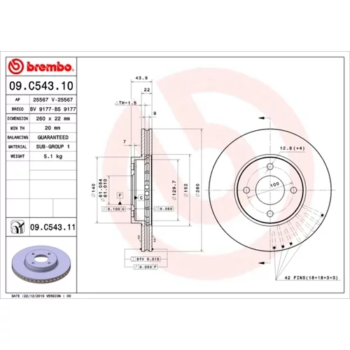 Brzdový kotúč BREMBO 09.C543.11