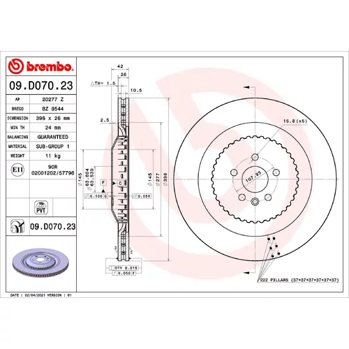 Brzdový kotúč BREMBO 09.D070.23