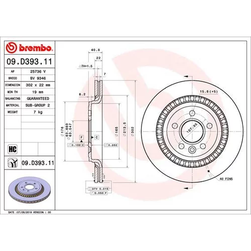 Brzdový kotúč BREMBO 09.D393.11