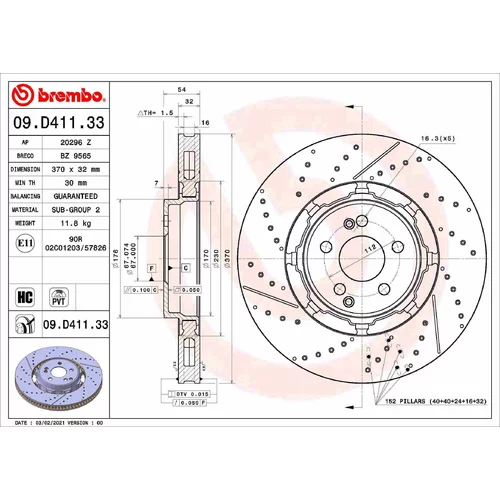 Brzdový kotúč BREMBO 09.D411.33