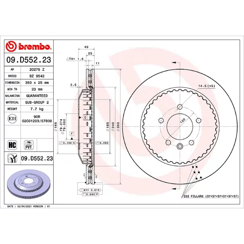 Brzdový kotúč BREMBO 09.D552.23