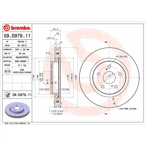 Brzdový kotúč BREMBO 09.D979.11