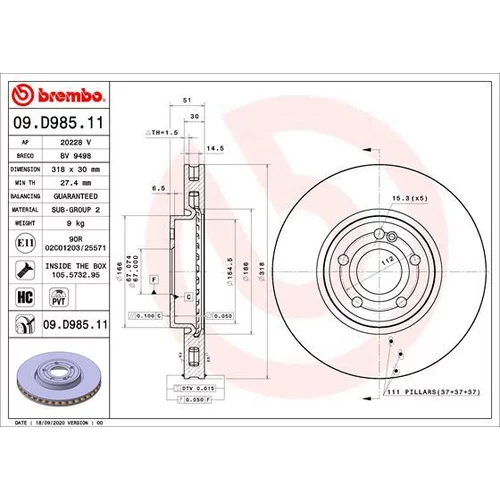 Brzdový kotúč BREMBO 09.D985.11