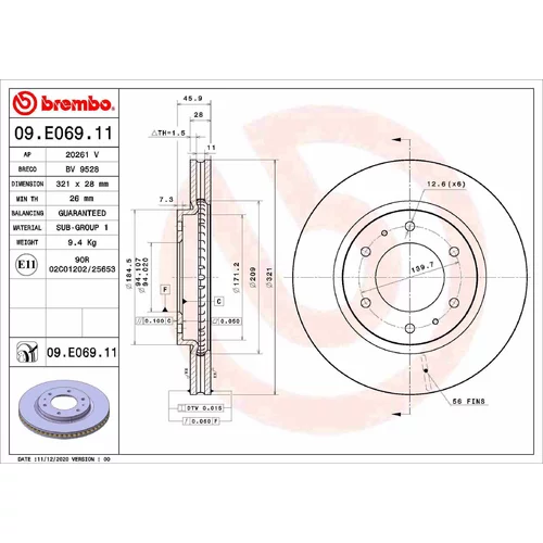 Brzdový kotúč BREMBO 09.E069.11