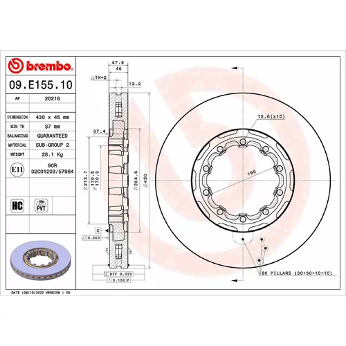 Brzdový kotúč BREMBO 09.E155.10