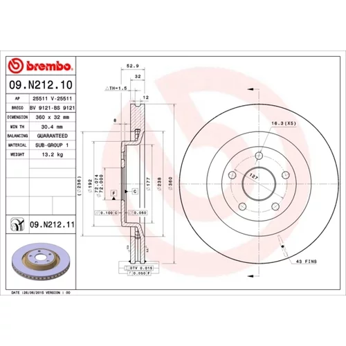 Brzdový kotúč BREMBO 09.N212.11