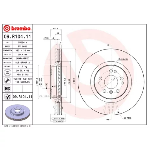 Brzdový kotúč BREMBO 09.R104.11