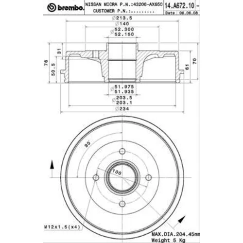 Brzdový bubon BREMBO 14.A672.10