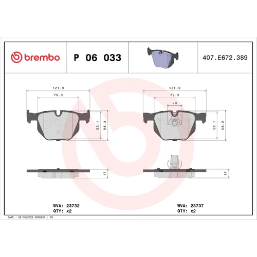 Sada brzdových platničiek kotúčovej brzdy BREMBO P 06 033X