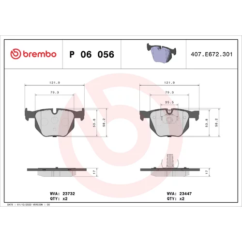 Sada brzdových platničiek kotúčovej brzdy BREMBO P 06 056X