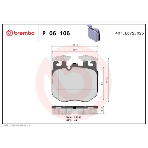 Sada brzdových platničiek kotúčovej brzdy BREMBO P 06 106