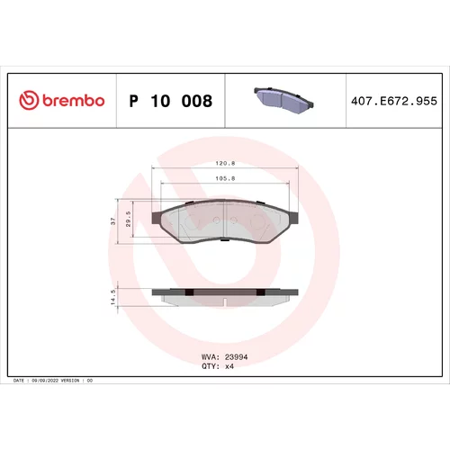 Sada brzdových platničiek kotúčovej brzdy BREMBO P 10 008