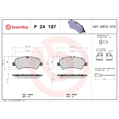 Sada brzdových platničiek kotúčovej brzdy BREMBO P 24 187